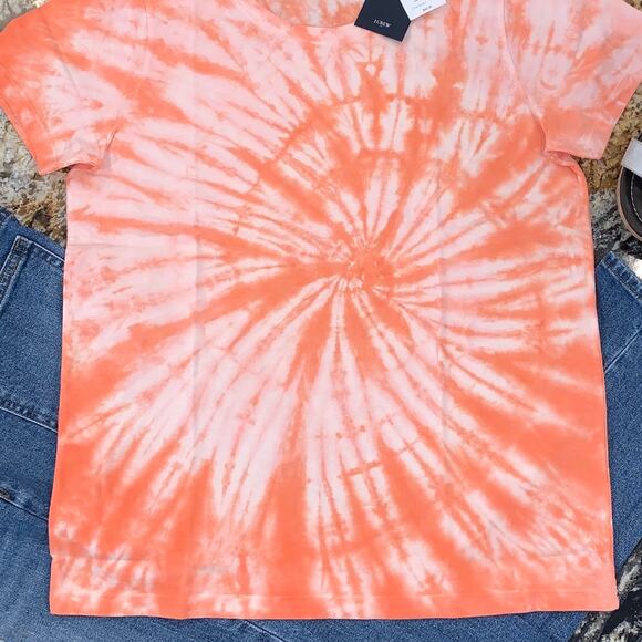 NWT J. Crew Women's Pink and Peach Tie-Dyed Crewneck Cotton Tee - Picture 5 of 10